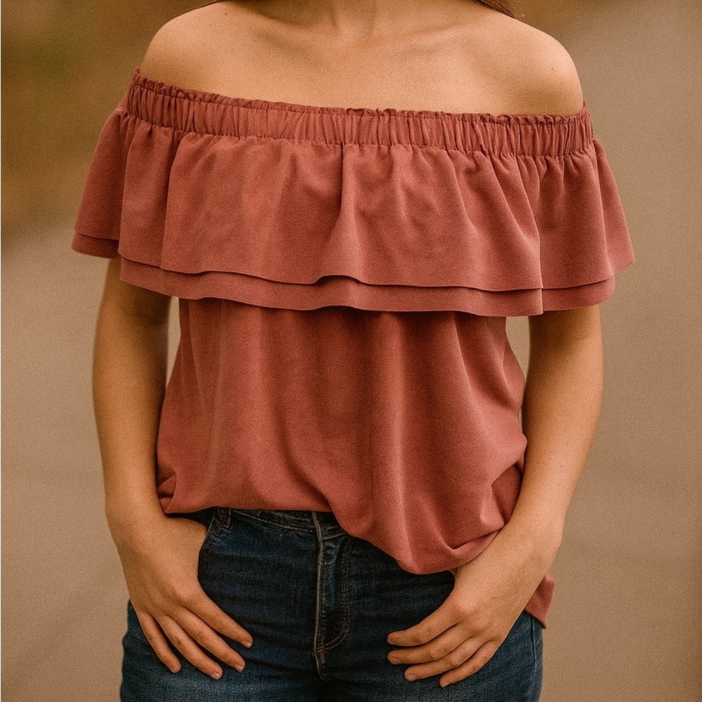 Young Fabulous & Broke Thulian Pink Birdy Off The Shoulder Ruffle Blouse Large